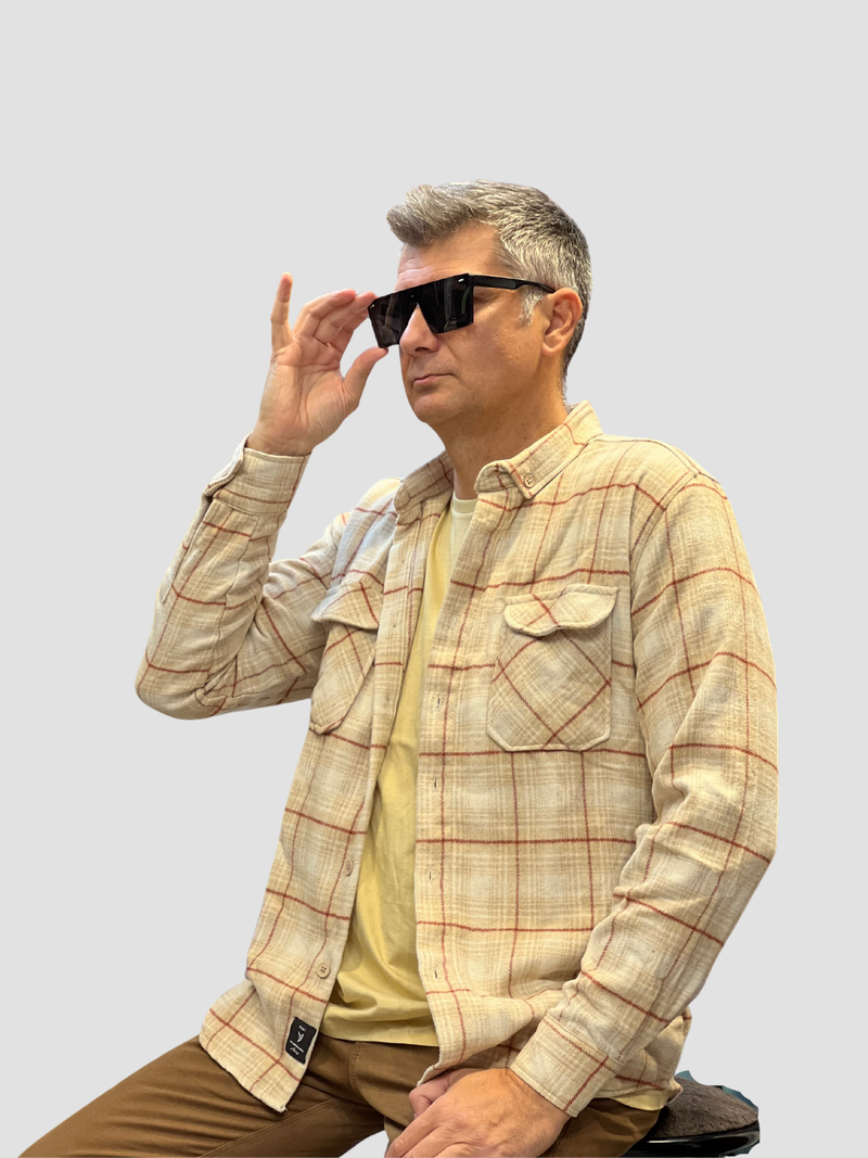 Overshirt πουκάμισο-φανέλα καρό με δύο τσέπες 100% Wool