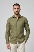 Ανδρικό Λινό Πουκάμισο Regular Fit  Λαδί| Made in Italy
