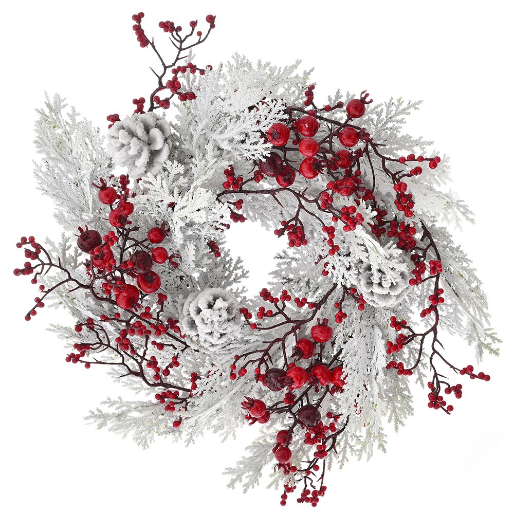 Λευκό Στεφάνι με Κόκκινα Berries 35εκ.