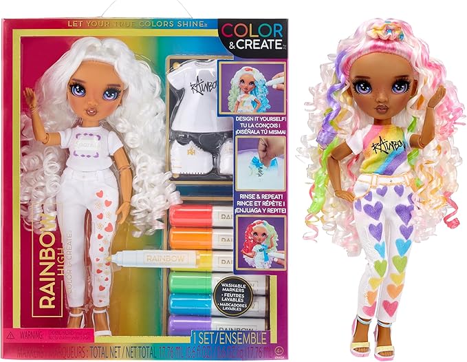 MGA Rainbow High: Color & Create DIY Fashion Doll – Purple Eyes/ Curly Hair (594147EUC)