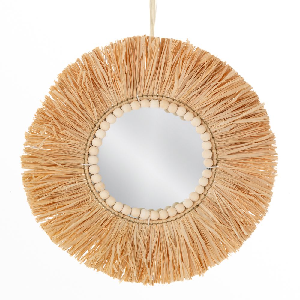 Boho Καθρέφτης με Raffia Φ40εκ.