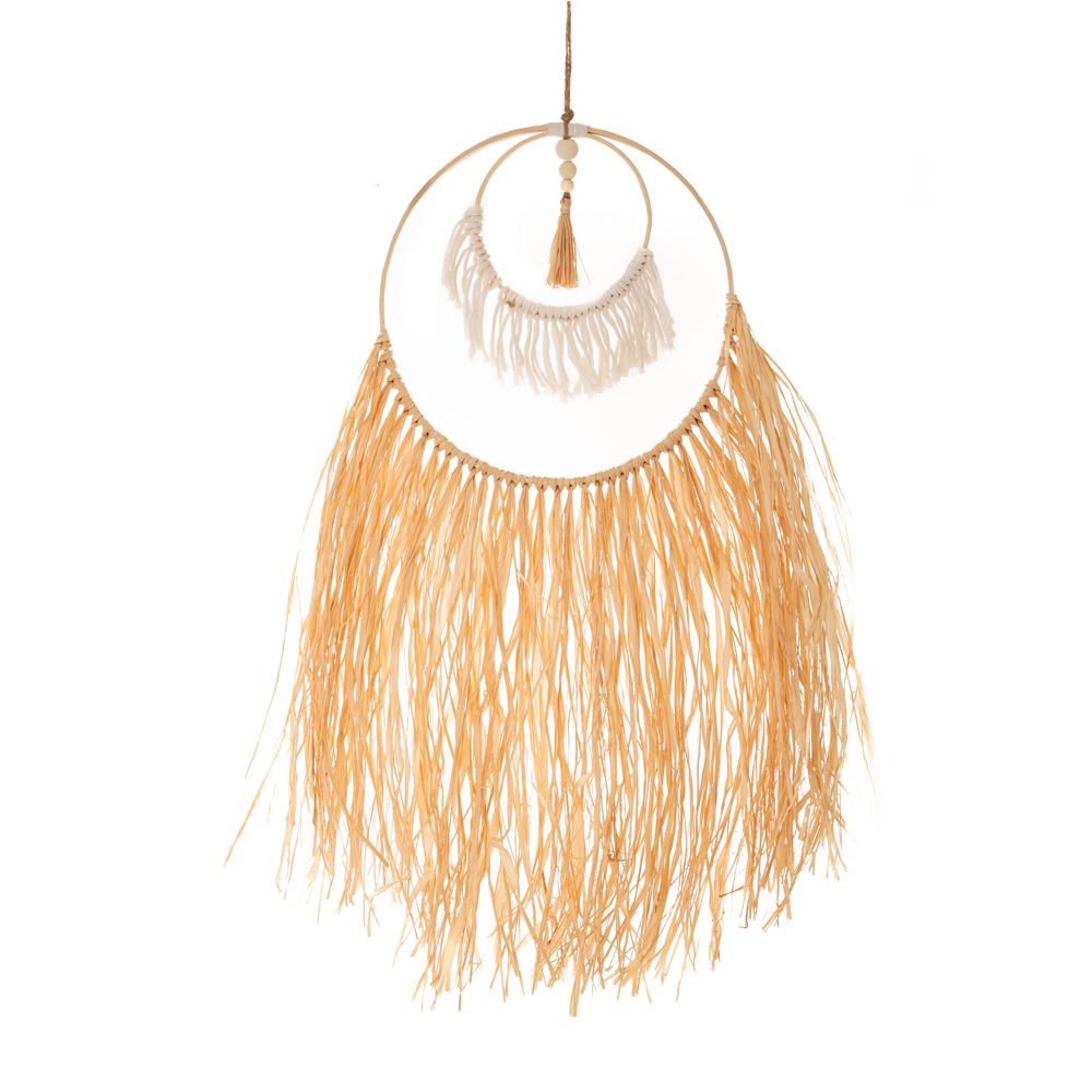 Boho Μακραμέ Deco Κρεμαστό με Raffia 30x72εκ.
