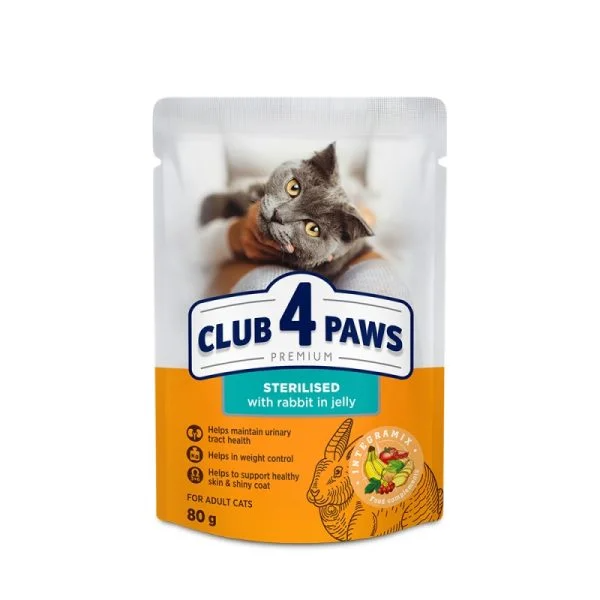 CLUB4PAWS Sterilized Cat Κοτόπουλο σε Ζελέ Για Γάτες 80gr