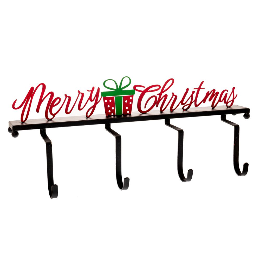 Μαύρη Μεταλλική Κρεμάστρα 4 Θέσεων "Merry Christmas" 54x17x20εκ.