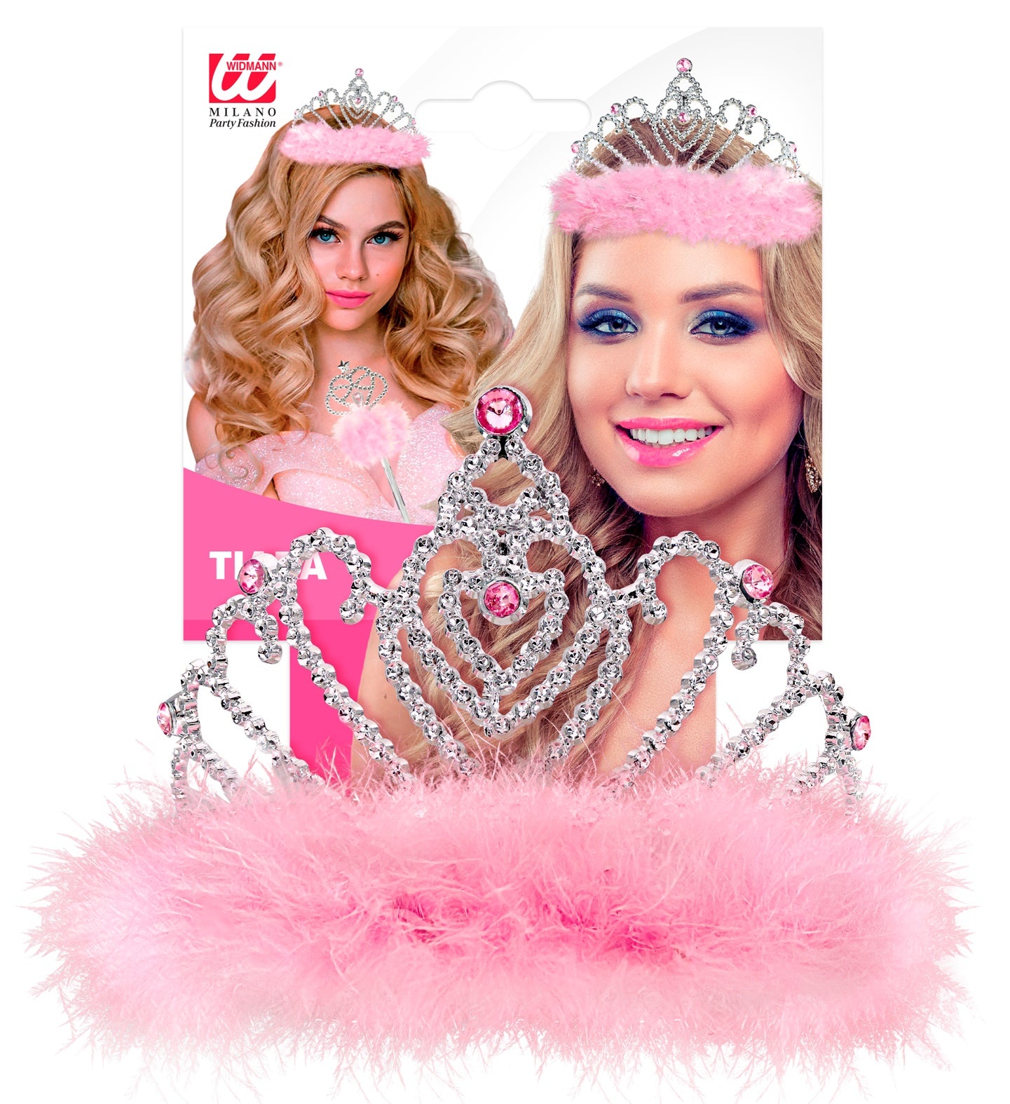 Ασημί Τιάρα με Ροζ Μαραμπού