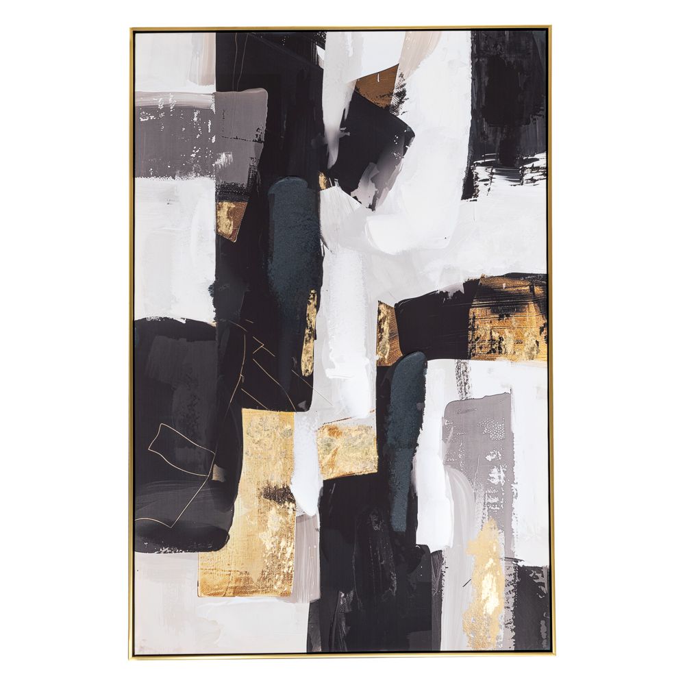 Abstract Ελαιογραφία σε Τυπωμένο Καμβά με Χρυσή Κορνίζα 80x120εκ.