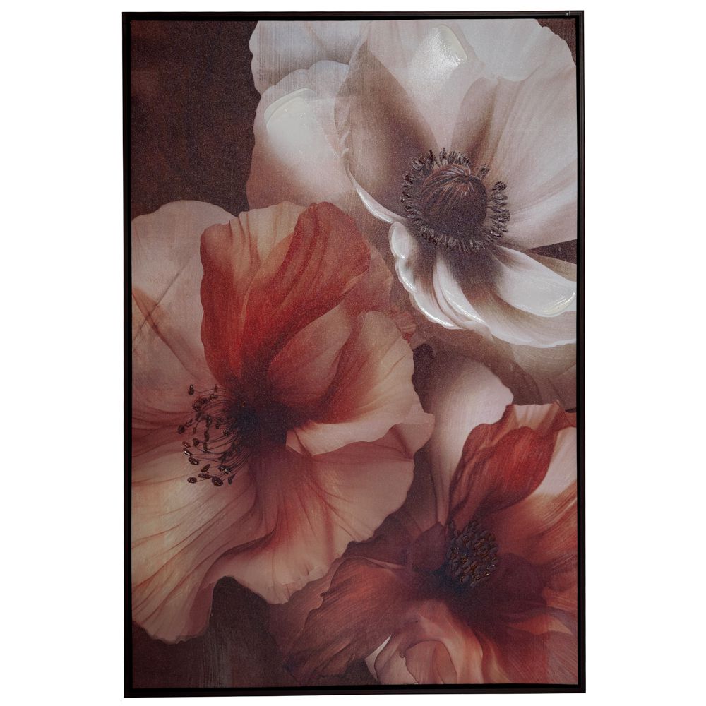 Cream Flowers Πίνακας σε Τυπωμένο Καμβά με Wenge Κορνίζα 83x123εκ.