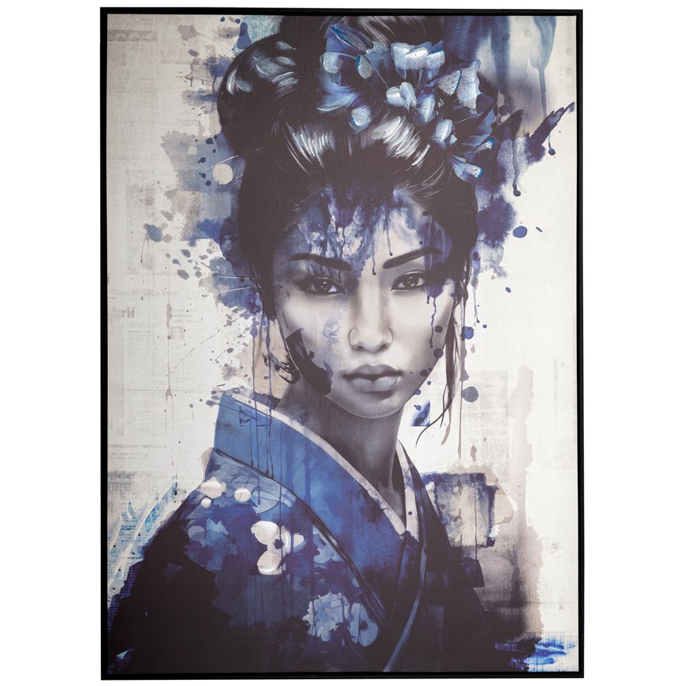 Blue Japanese Girl Ελαιογραφία σε Τυπωμένο Καμβά με Μαύρη Κορνίζα 103x143εκ.