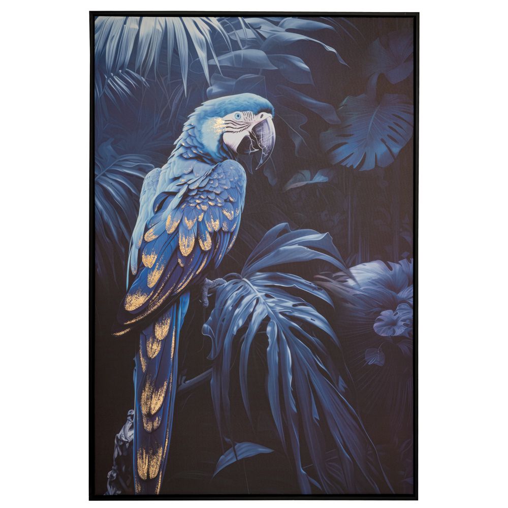 Blue Parrot Χρυσοτυπία σε Τυπωμένο Καμβά με Μαύρη Κορνίζα 83x123εκ.