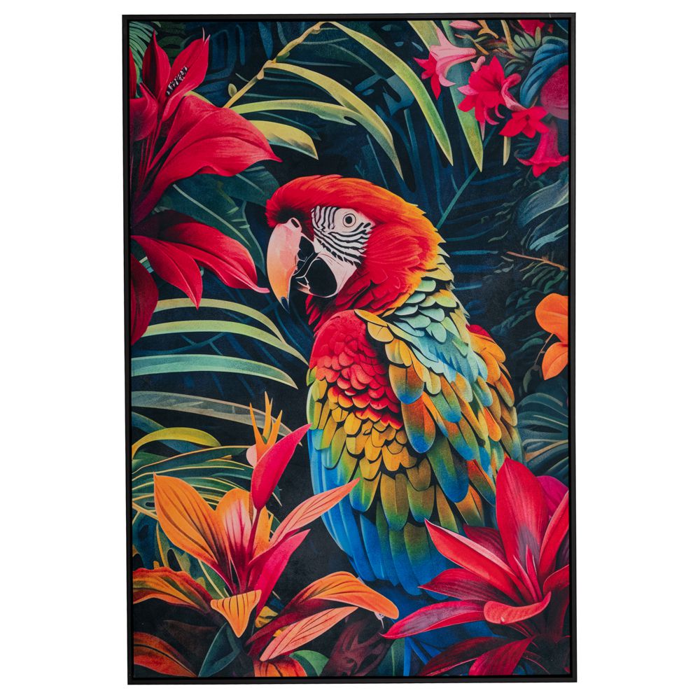 Colorful Parrot Ελαιογραφία σε Τυπωμένο Καμβά με Μαύρη Κορνίζα 83x123εκ.