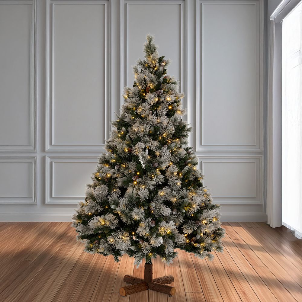 Δέντρο "Pre Lit Snowy Montclair Spruce" 180εκ. με 200 Led Θερμό Λευκό και Πολύχρωμα Λαμπάκια