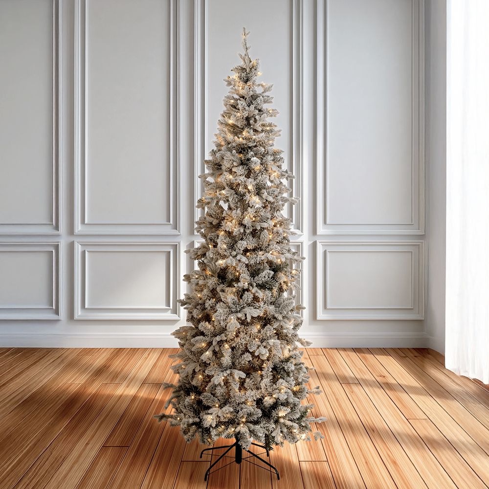 Δέντρο Pre Lit Slim Flocked Carolina Pine 210εκ. με 300 Led Λευκά Λαμπάκια