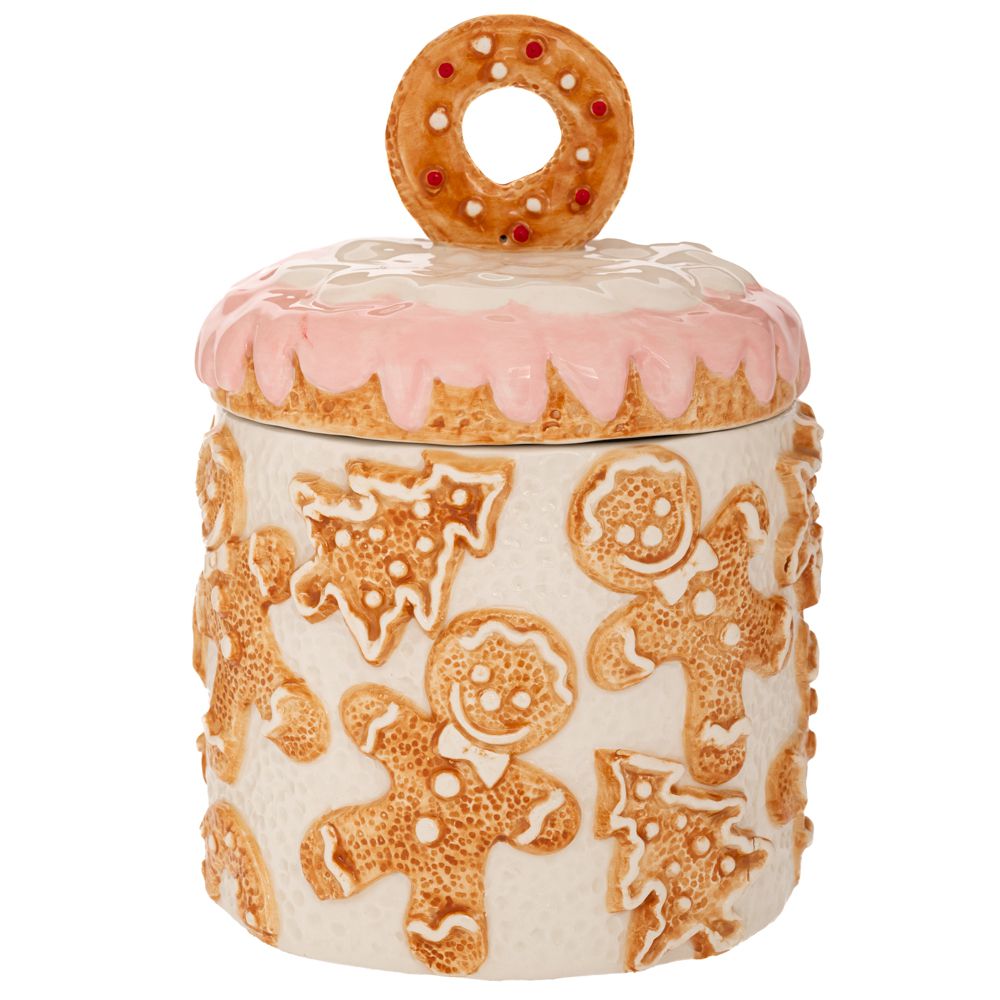 Gingerbread Κεραμική Μπισκοτιέρα με Καπάκι 15x15x15εκ.
