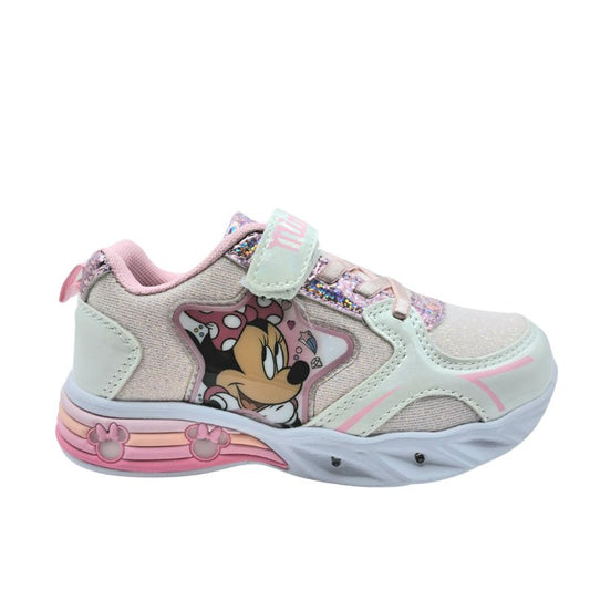 DISNEY D3010675T Minnie Mouse Sneaker για κορίτσι με φωτάκια σε συνθετικό δέρμα και ύφασμα Λευκό-Ροζ