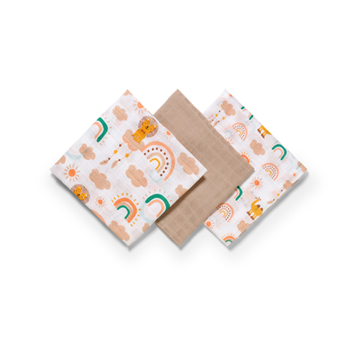 BabyOno Βαμβακερές πάνες αγκαλιάς - μουσελίνες 70x70 cm Rainbow (Σετ 3 τμχ) BN348/08