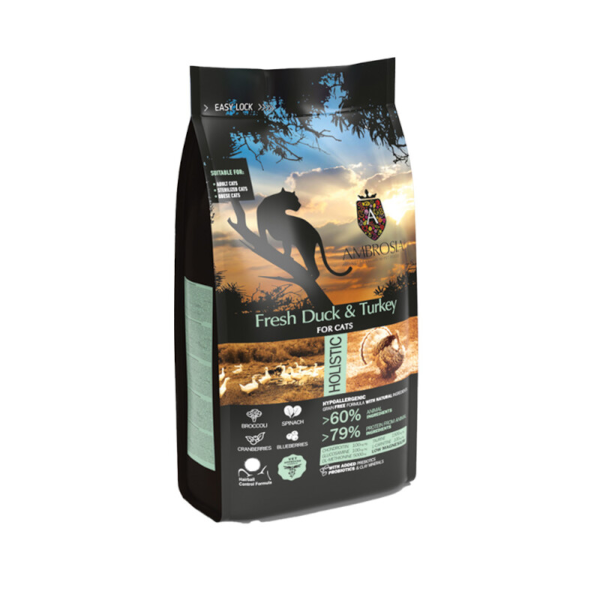 AMBROSIA Adult Sterilised Cat Fresh Duck &amp; Turkey 1,5kg + Δώρο Παιχνίδι
