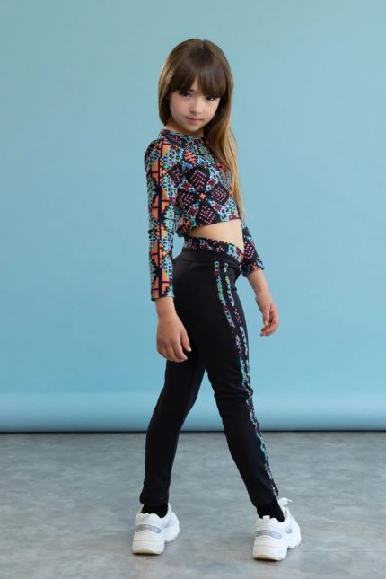 Alice Σετ Κολάν με Crop Top Print Μαύρο