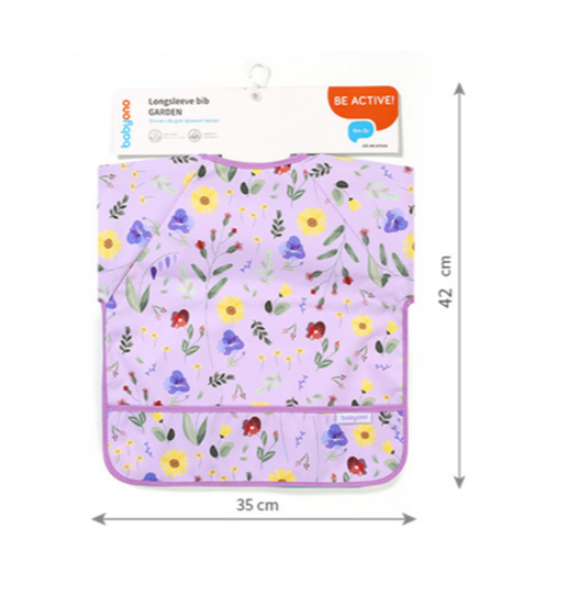 BabyOno: Αδιάβροχη σαλιάρα με μακρύ μανίκι 6m+ Garden BN1476/01