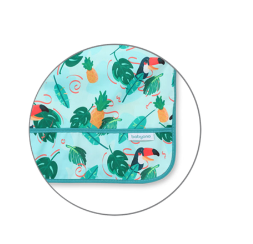 BabyOno Αδιάβροχη σαλιάρα με μακρύ μανίκι 6m+ - Toucans BN1476/02