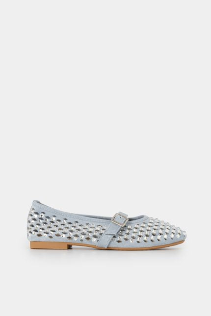 Μπαλαρίνα Seira Suede Strass Γαλάζιο
