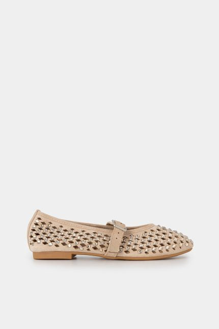 Μπαλαρίνα Seira Suede Strass Μπεζ