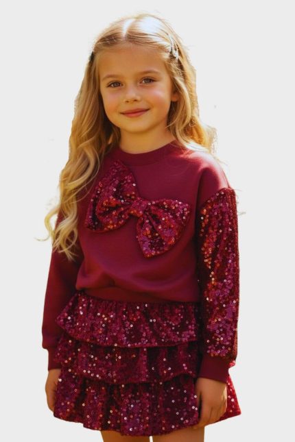 Bow Σετ με Παγιέτες μπορντό