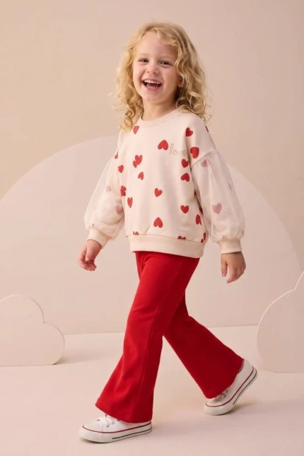 Bupper Hearts Παιδικό Σετ Μπλούζα με Παντελόνι Καμπάνα Κόκκινο