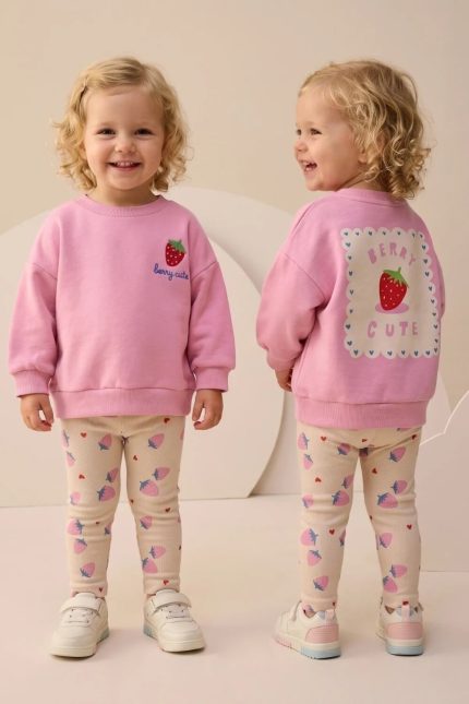 Bupper Berry Cute Σετ Μπλούζα με Κολάν Ροζ