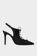 Γόβα Sante μαύρη καστόρι slingback με κορδόνια