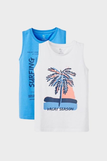 Ζippy Kids σετ 2 αμάνικα μπλουζάκια λευκό/μπλε