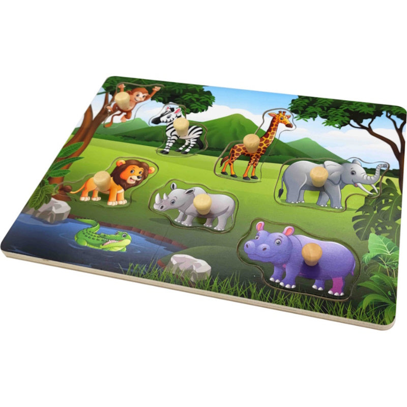 Remoundo Ξύλινο Παιδικό Puzzle Σφηνώματα Ζωα της Ζούγκλας 7pcs