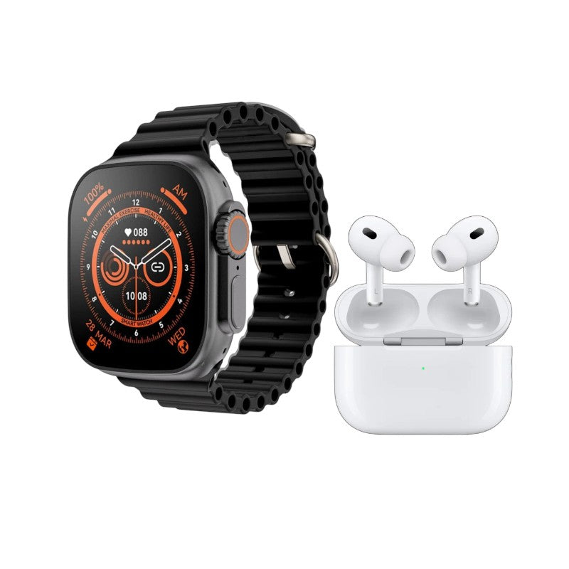 Σετ Smartwatch με 7 λουράκια και ασύρματα ακουστικά Bluetooth - GUS-00 - 260172 - Black