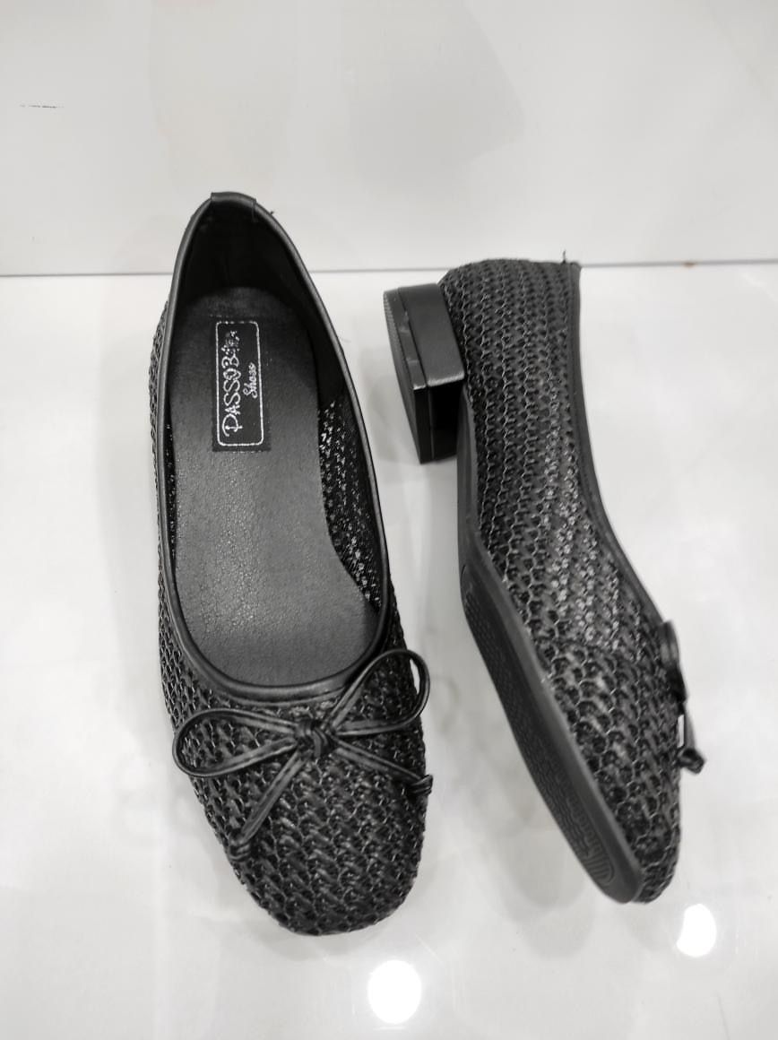 Μπαλαρίνα Ψάθα με Χαμηλό Τακούνι Black