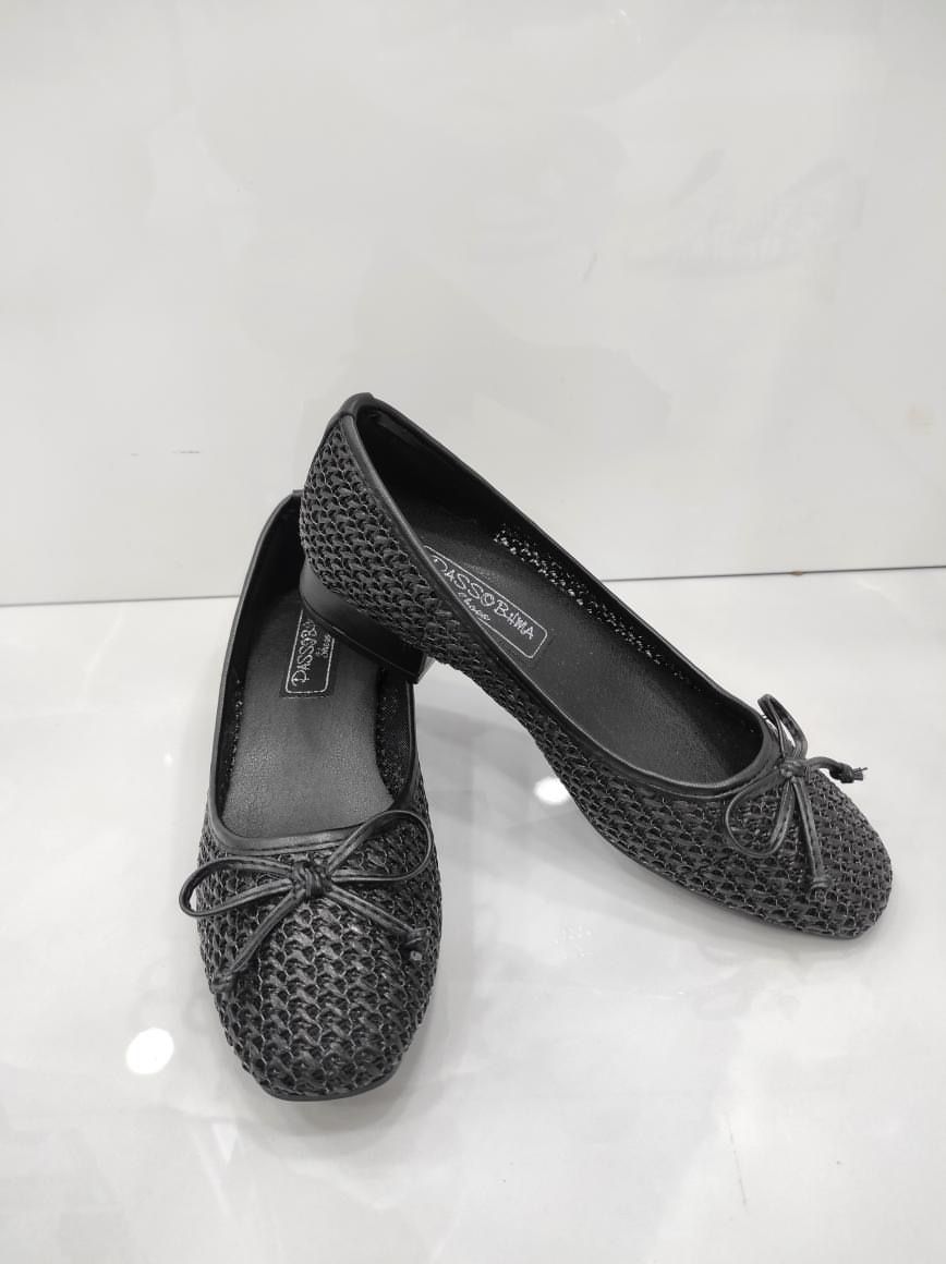Μπαλαρίνα Ψάθα με Χαμηλό Τακούνι Black