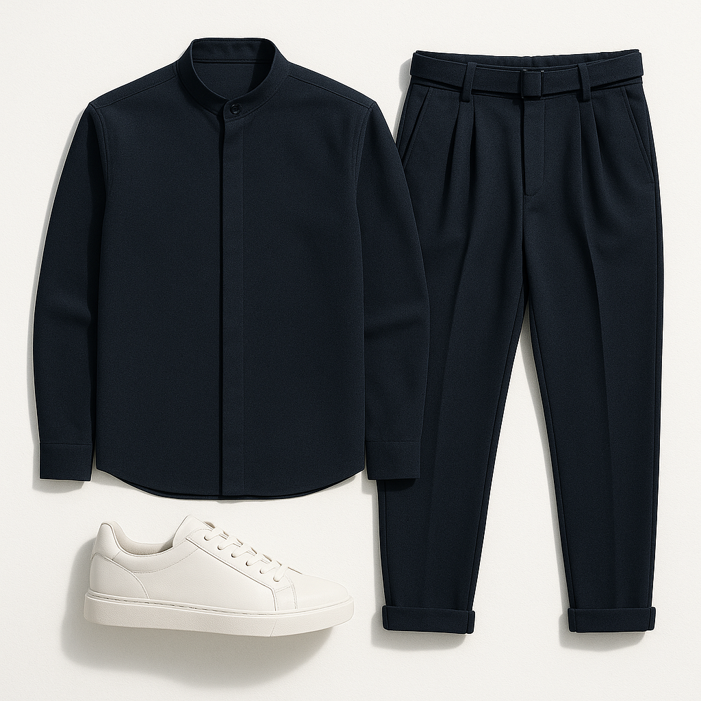 Ανδρικό Σετ RECKLESS Μαο Πουκάμισο & Παντελόνι με Πιέτα