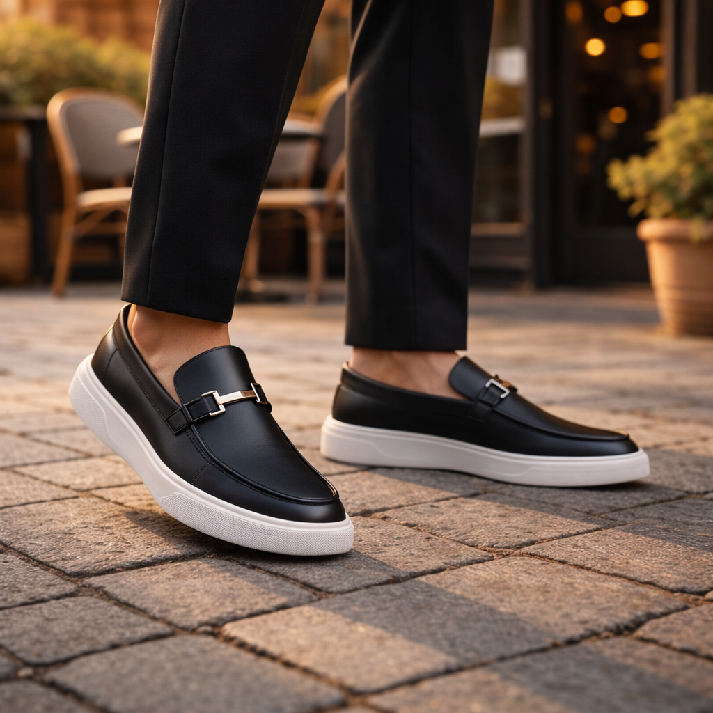 Ανδρικά παπούτσια Loafers με Μεταλλική Λεπτομέρεια Μαύρο & Καφέ