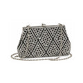 Γυναικείο Βραδινό Clutch με Μαύρα & Ασημί Στρας & Αποσπώμενη Αλυσίδα