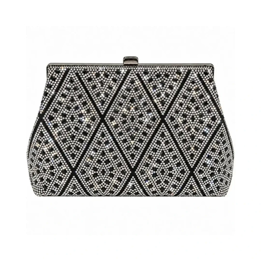 Γυναικείο Βραδινό Clutch με Μαύρα & Ασημί Στρας & Αποσπώμενη Αλυσίδα