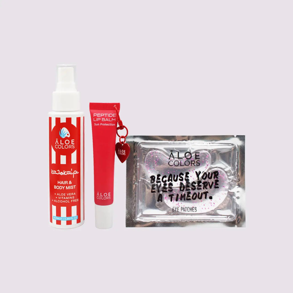 Cosmetic Bag Kalokairi Body Mist + Lip Balm + Eye Patches + Τσάντα Δίχτυ | Aloe+ Colors