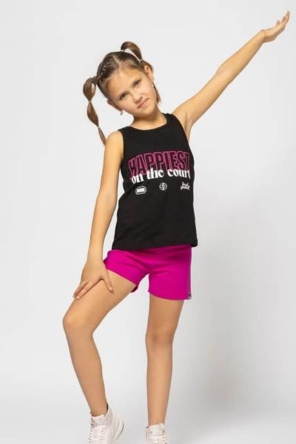 DOMER Αθλητικό Σετ Κοριτσιών – Μαύρο Τοπ & Ροζ Σορτς
