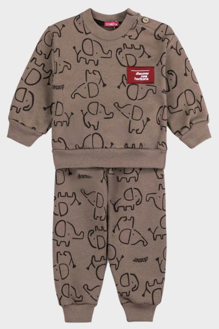 DOMER Βρεφικό Σετ Φούτερ με Ελεφαντάκια Μπεζ