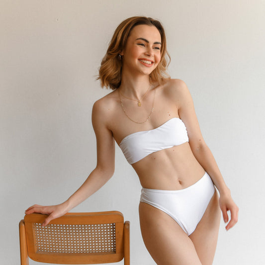 SWI-065 Μαγιό μπικίνι bandeau ψηλόμεσο λευκό