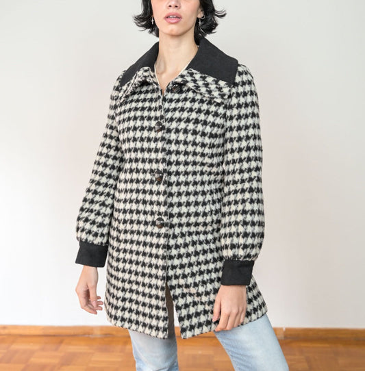 VIN-OUTW-20250 Vintage παλτό pied de poule S-M