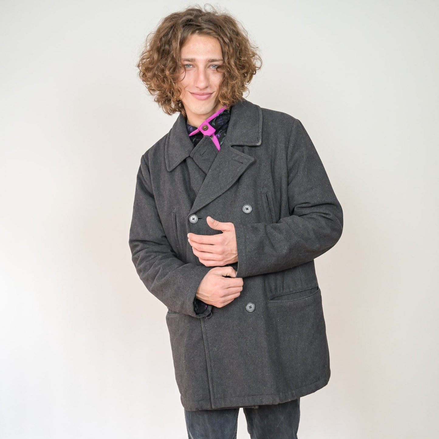 VIN-OUTW-20181 Vintage μάλλινo παλτό unisex γκρι XL