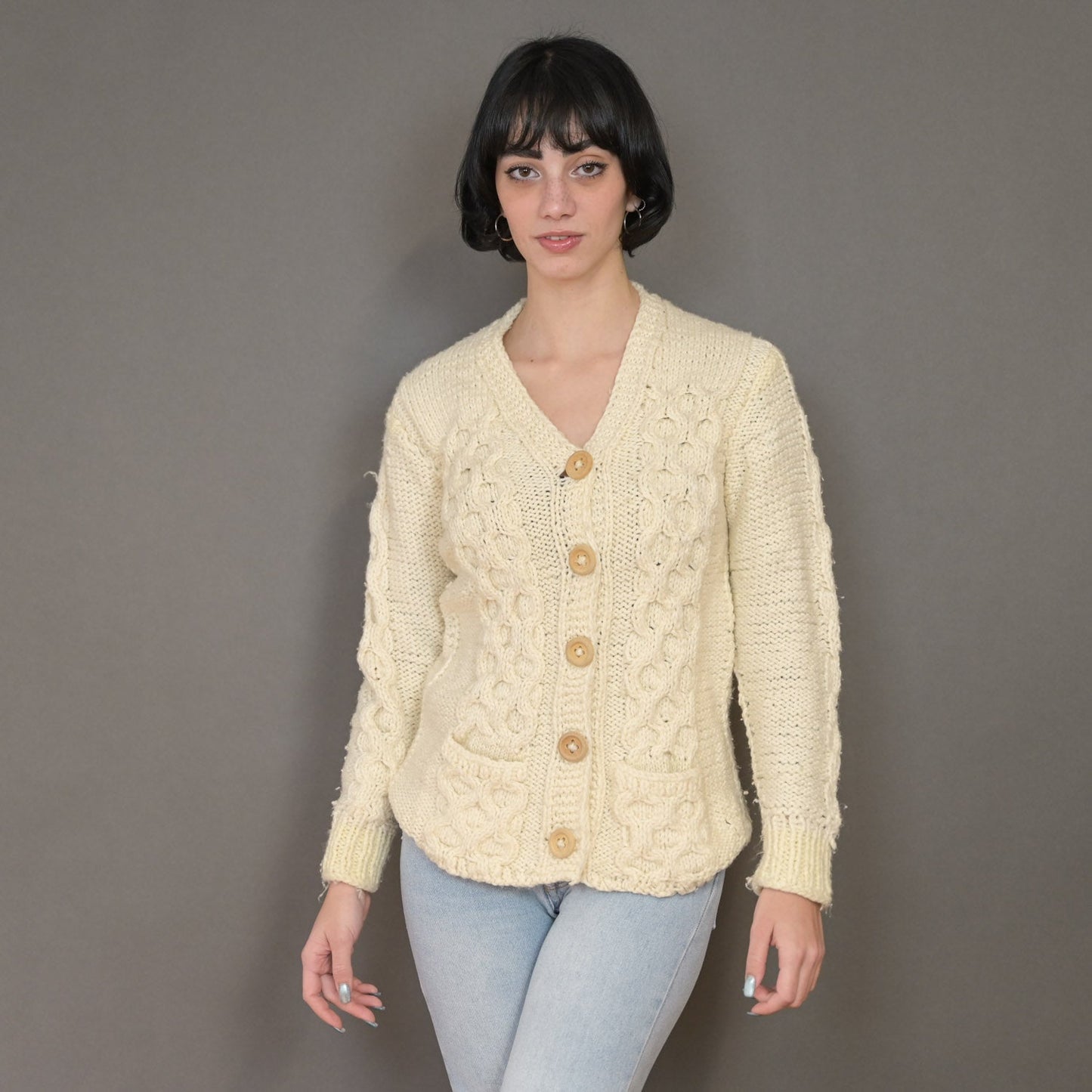 VIN-KNIT-20584 Vintage πλεκτή ζακέτα handmade S