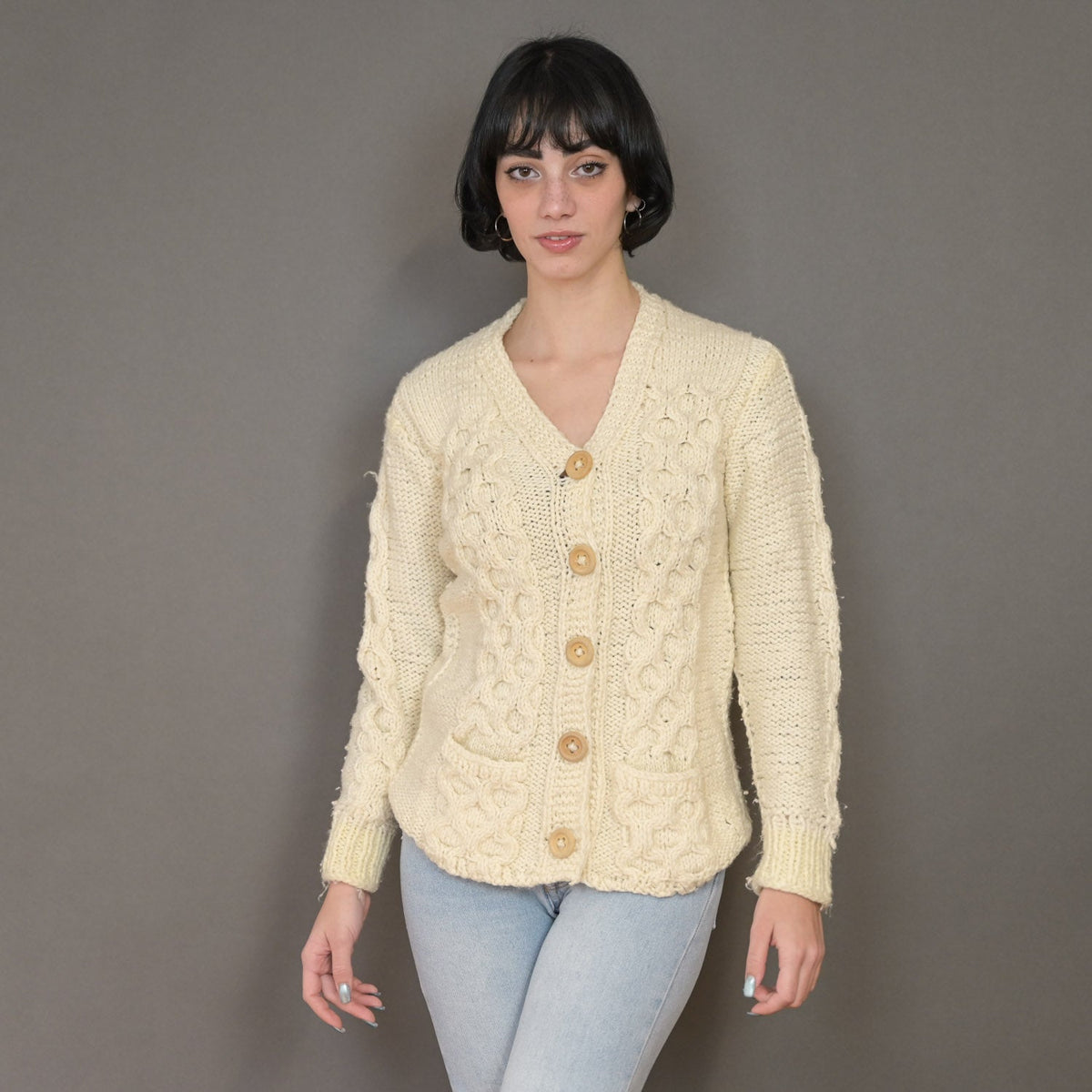 VIN-KNIT-20584 Vintage πλεκτή ζακέτα handmade S