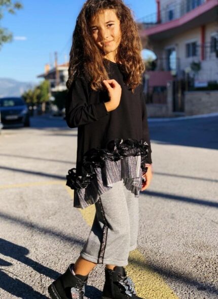 Domer σετ ζιπ κιλοτ μπλούζα μαύρο γκρι