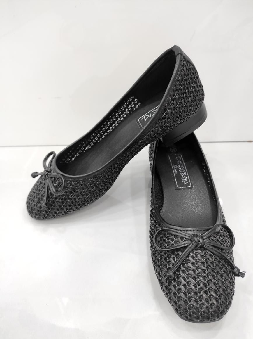 Μπαλαρίνα Ψάθα με Χαμηλό Τακούνι Black