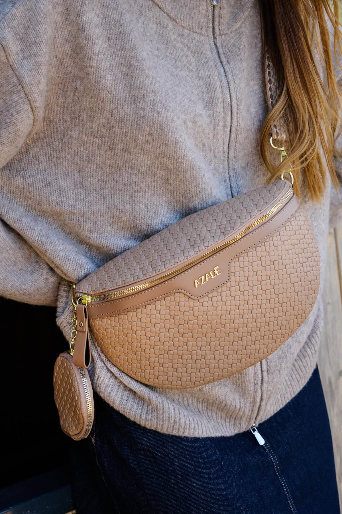 Τσάντα Μέσης &amp; Χιαστί Croco Μπεζ (Belt / Banana Bag) | Azade