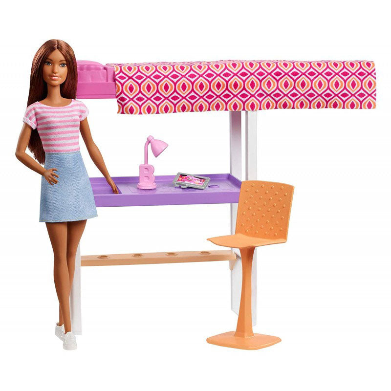 Mattel Barbie Δωμάτιο Με Κούκλα, Κρεβάτι Και Γραφείο – Loft Bed DVX51 / FXG52